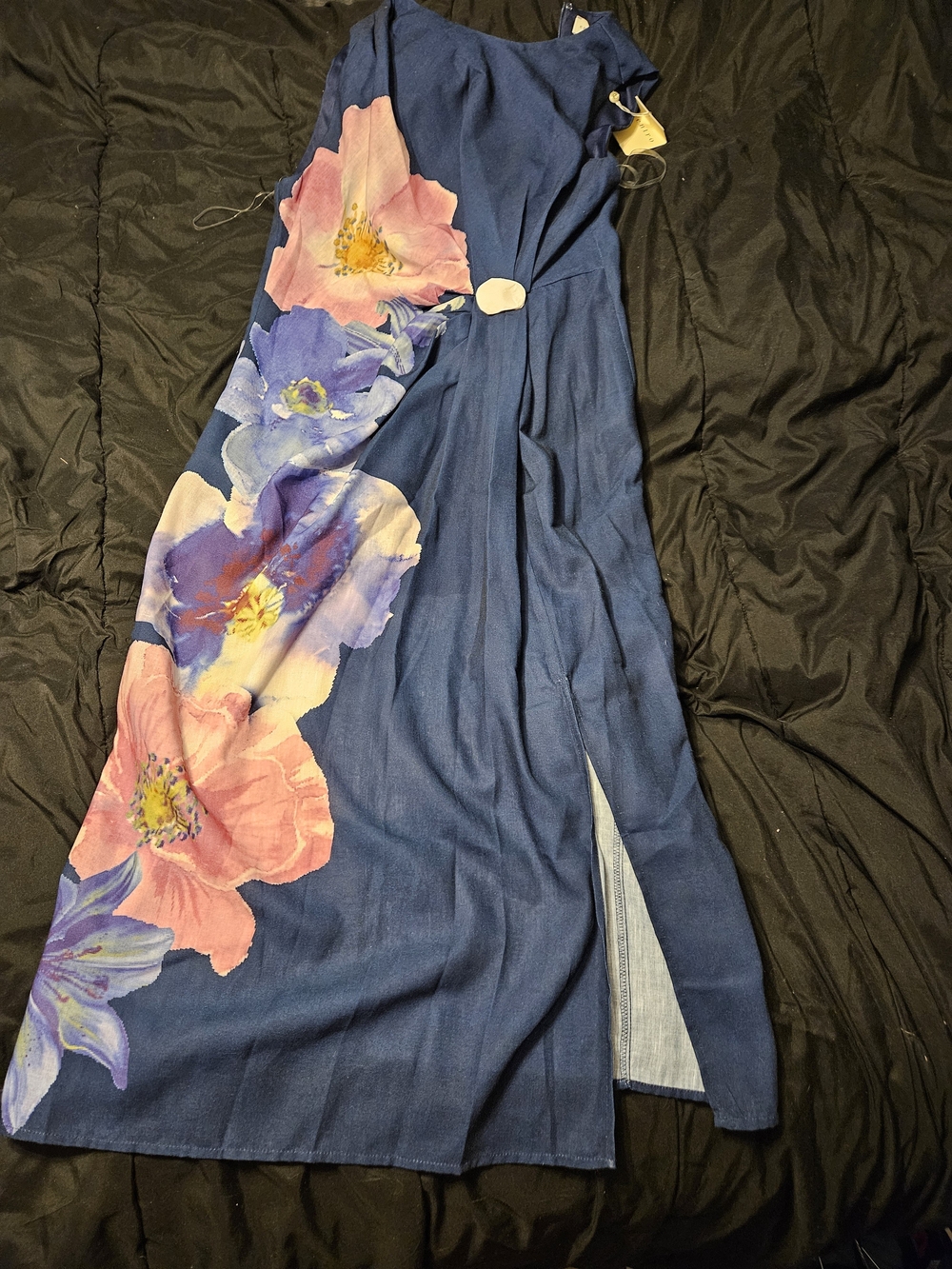 Women’s Navy Floral Side-Slit Dress